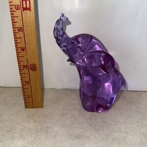 Hand Blown Purple Glass Swedish Konstglas Elephant Figurine Paperweight Trunk Up